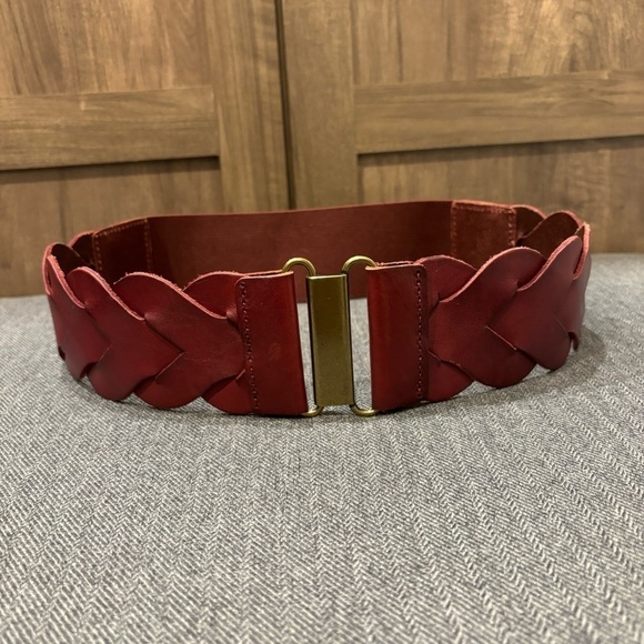 no brand name Accessories - Leather Belt Wide Braided Maroon/Red Elastic Backside small